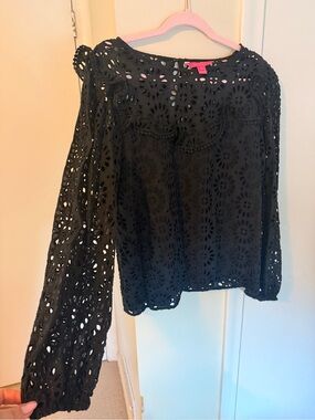 Lilly Pulitzer Black Eyelet Long-Sleeve Blouse